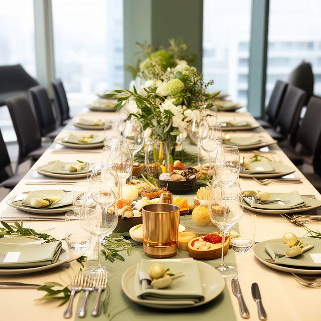 Montaje de mesa para evento corporativo con estética natural